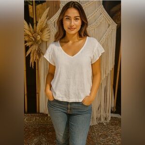 Dex NWT Women White Gauze Flutter Sleeve V Neck Top Blouse Shirt USA XL